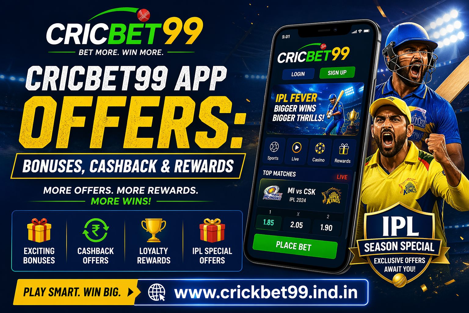 Cricbet99 App Offers Bonuses, Cashback & Rewards